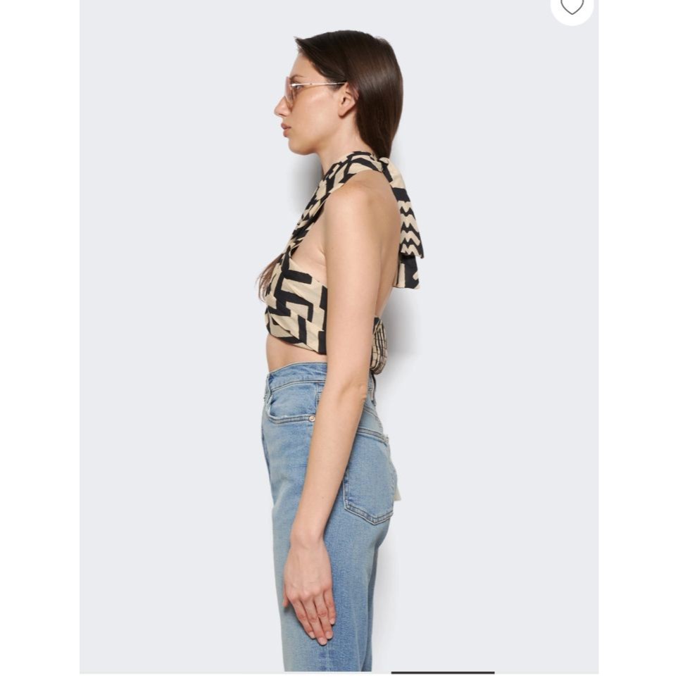 Johanna Ortiz Unique Places Crop Top Black & Beige Cotton Size 0 New With Tags — image 4 of 8